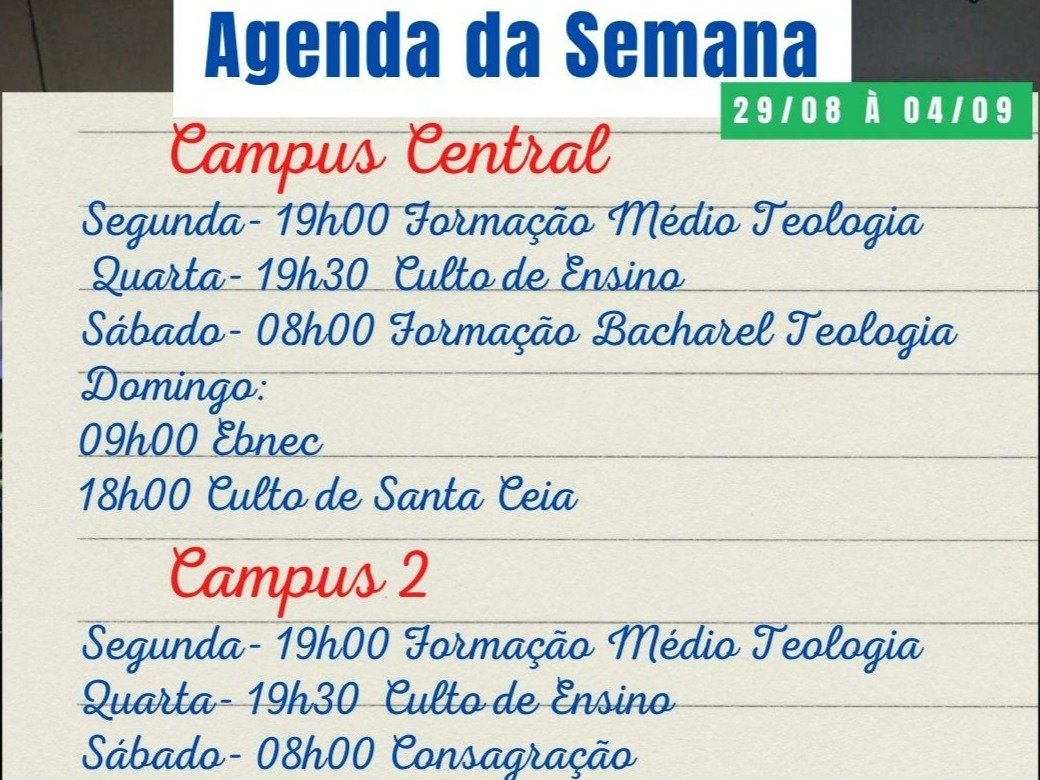 AGENDA DA SEMANA